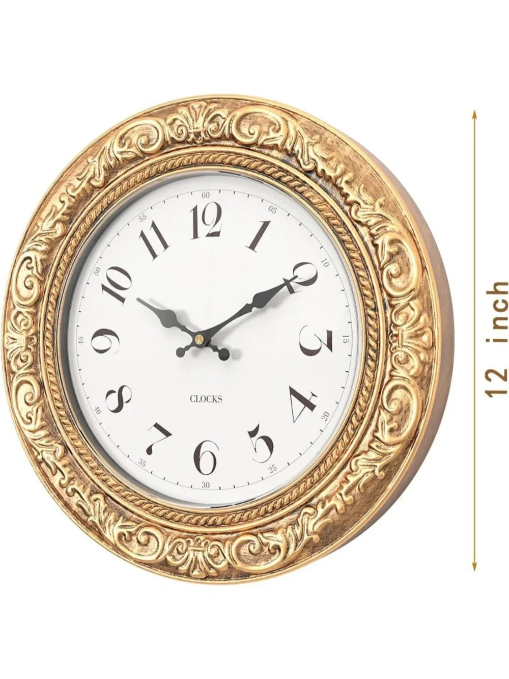 Home Gold Analog Quartz Battery Operated European Vintage Decorative Wall Clock